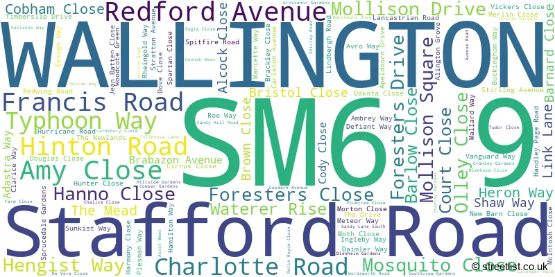 A word cloud for the SM6 9 postcode